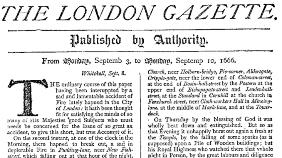 The London Gazette v roce 1666